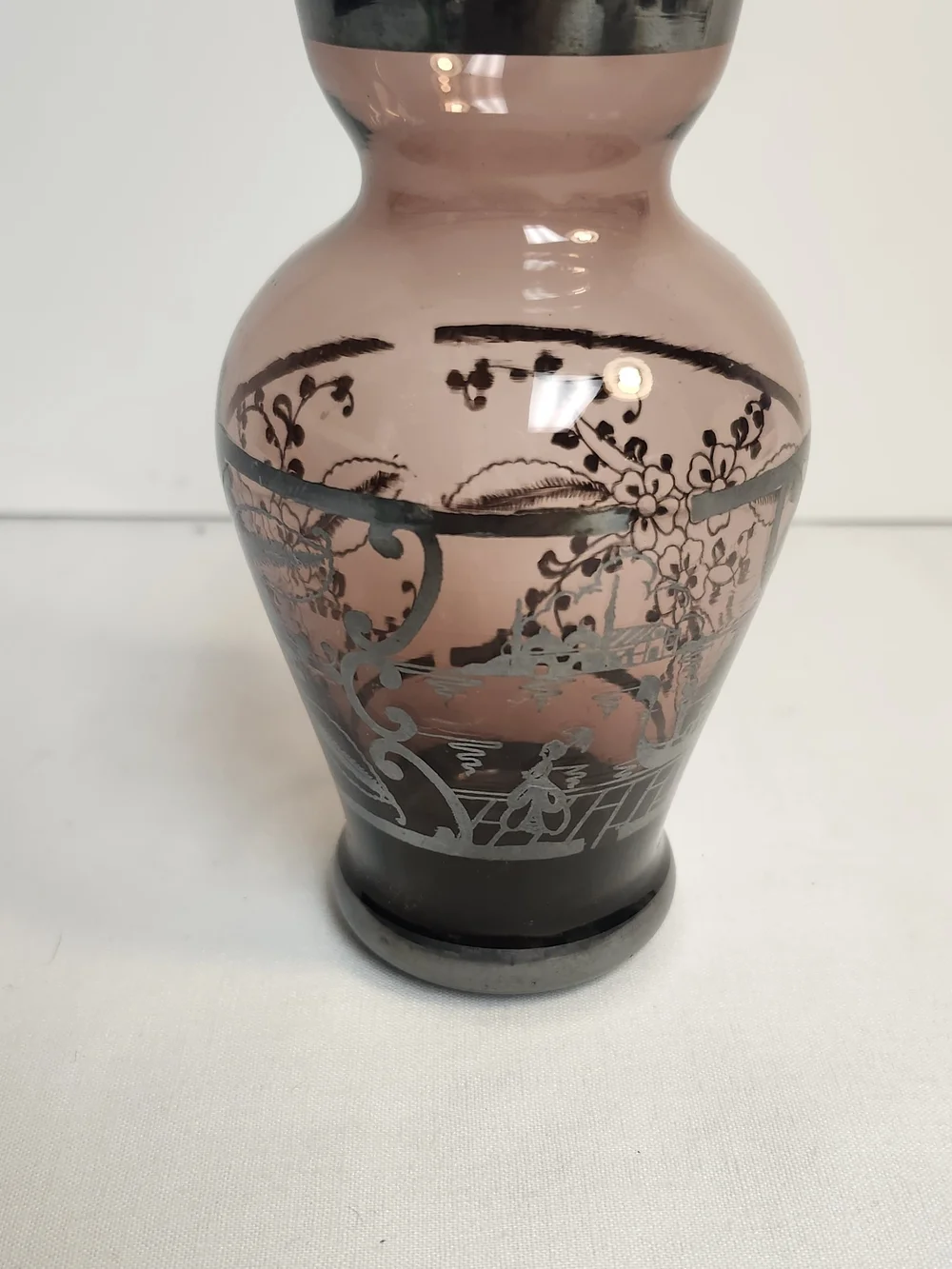 Vintaged amethyst vase With Silver Overlay Flower Pattern